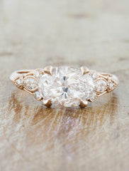 Unique rose gold Oval diamond engagement Ring. caption:Shown with 1.5ct diamond option