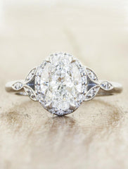 Unique vintage inspired engagement ring;caption:1.50ct. Oval Diamond Platinum