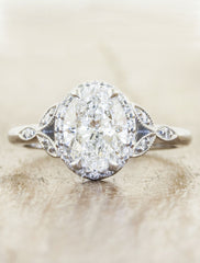Vintage inspired engagement ring;caption:1.70ct. Oval Diamond Platinum