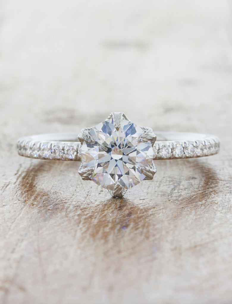  Pave Diamond Solitaire Engagement Ring. caption:Shown with 0.90ct diamond option