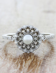 Vintage inspired collection caption:4mm Round Pearl 14k White Gold