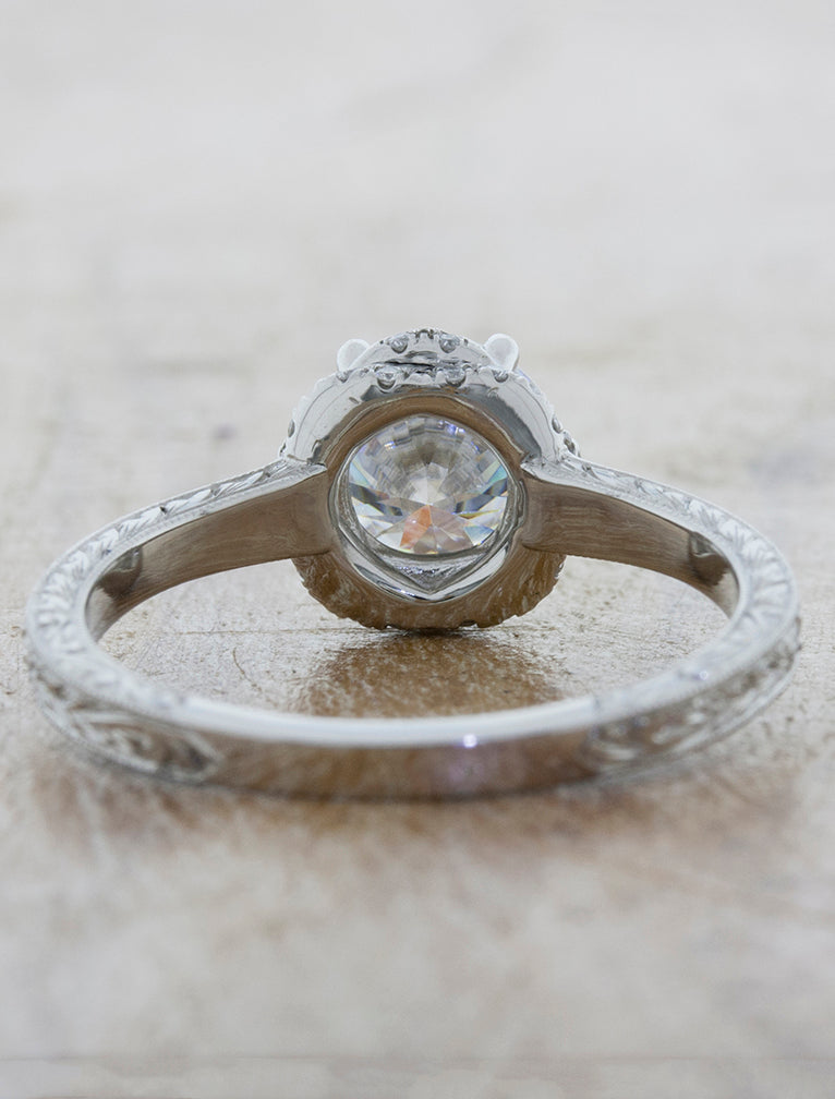 Hand Engraved Halo Engagement Ring