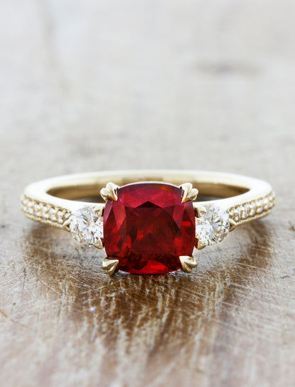 Three-Stone Ruby Ring with Pave