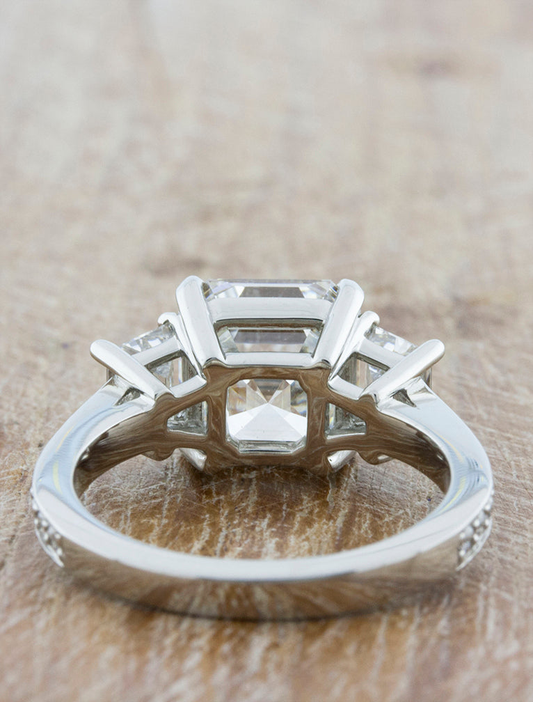 Angela: Classic Three Stone Asscher Cut Diamond Ring Ken Dana