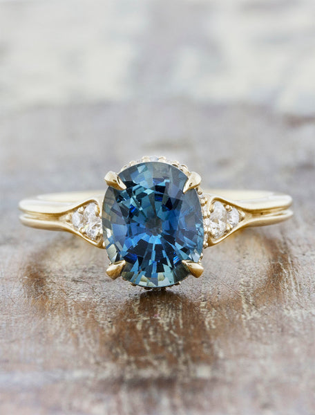 Oval Sapphire Engagement Ring, Intricate Yellow Gold Band