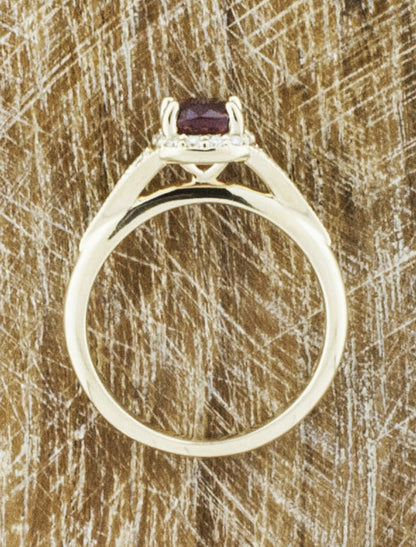 Ruby halo unique engagement ring