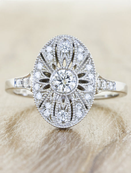 Aurelia: Oval-Shaped Ornate Diamond Engagement Ring | Ken & Dana Design