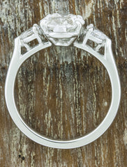 oval diamond three stone engagement ring, pear side diamonds