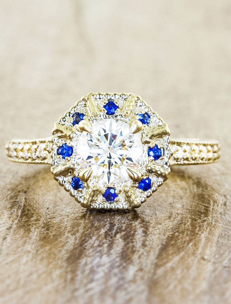 Unique Custom Engagement Rings by Ken & Dana Design - Danielle top view;caption:1.10ct. Round Diamond 18k Yellow Gold
