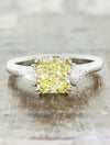 caption:Shown with 1.7ct radiant cut yellow diamond in mixed metal setting