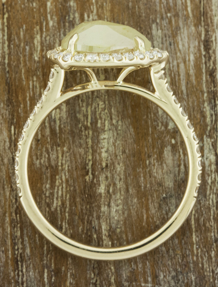 Rough Pear Shaped Diamond Halo Engagement Ring
