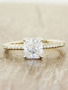 caption:Shown with 1ct. cushion cut diamond in 14k yellow gold