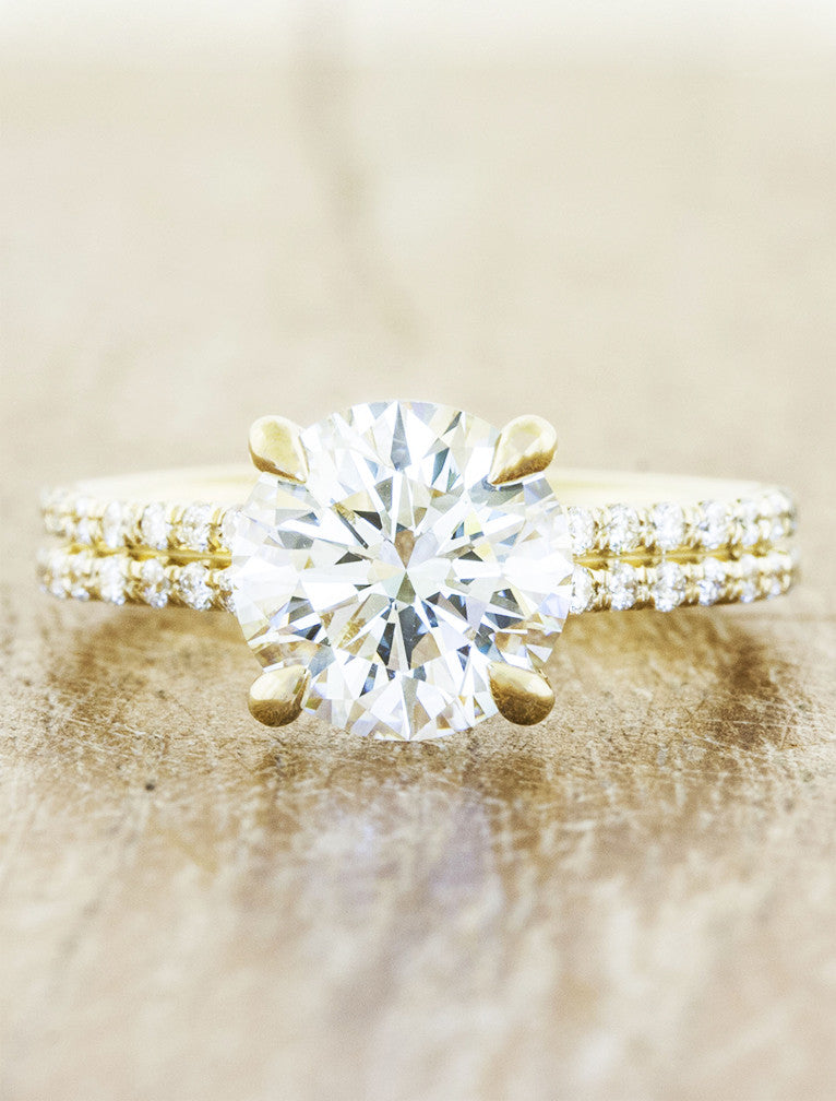 caption:Shown with 1.26ct round diamond in 14k yellow gold
