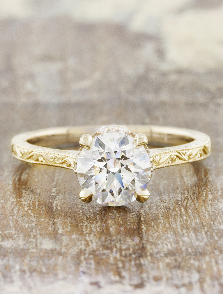 Ginnie: Round Diamond in Delicate Engraved Band Ken Dana Design