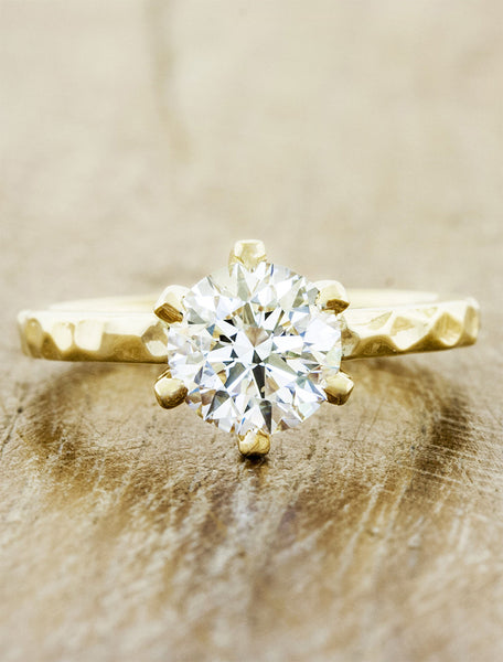 Unique engagement ring with textured band;caption:1.50ct. Round Diamond 14k Yellow Gold