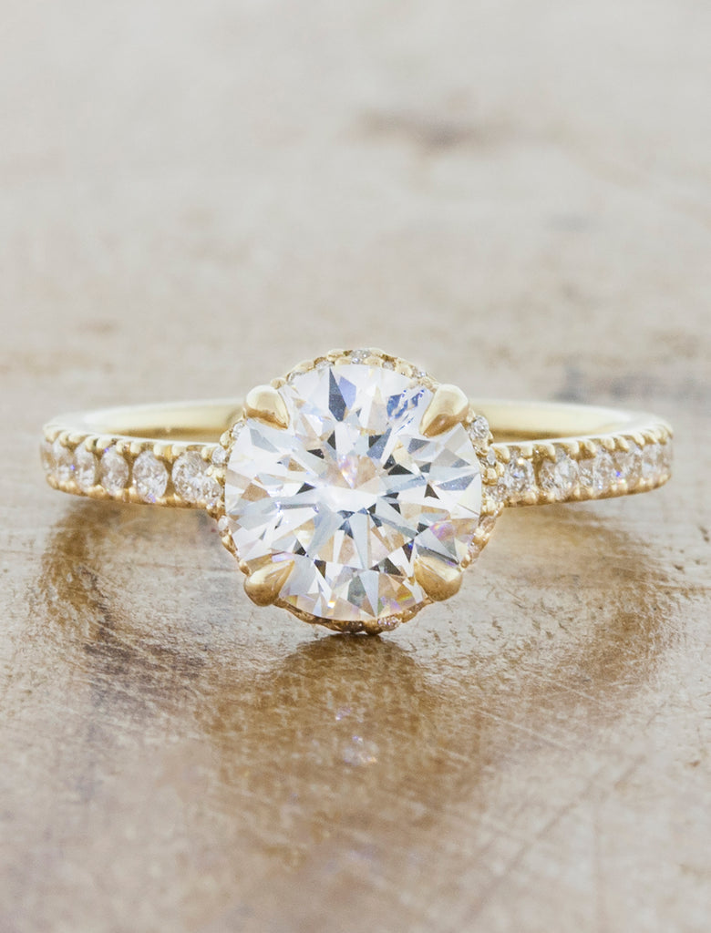 Unique engagement ring hidden halo;caption:1.25ct. Round Diamond 14k Yellow Gold