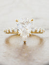 caption:Shown with a 3ct pear cut diamond in 14k yellow gold