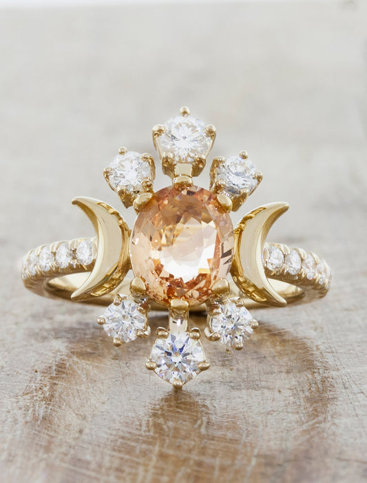 caption:Shown with oval pink sapphire in 14k yellow gold