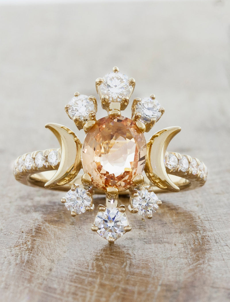 caption:Shown with oval pink sapphire in 14k yellow gold