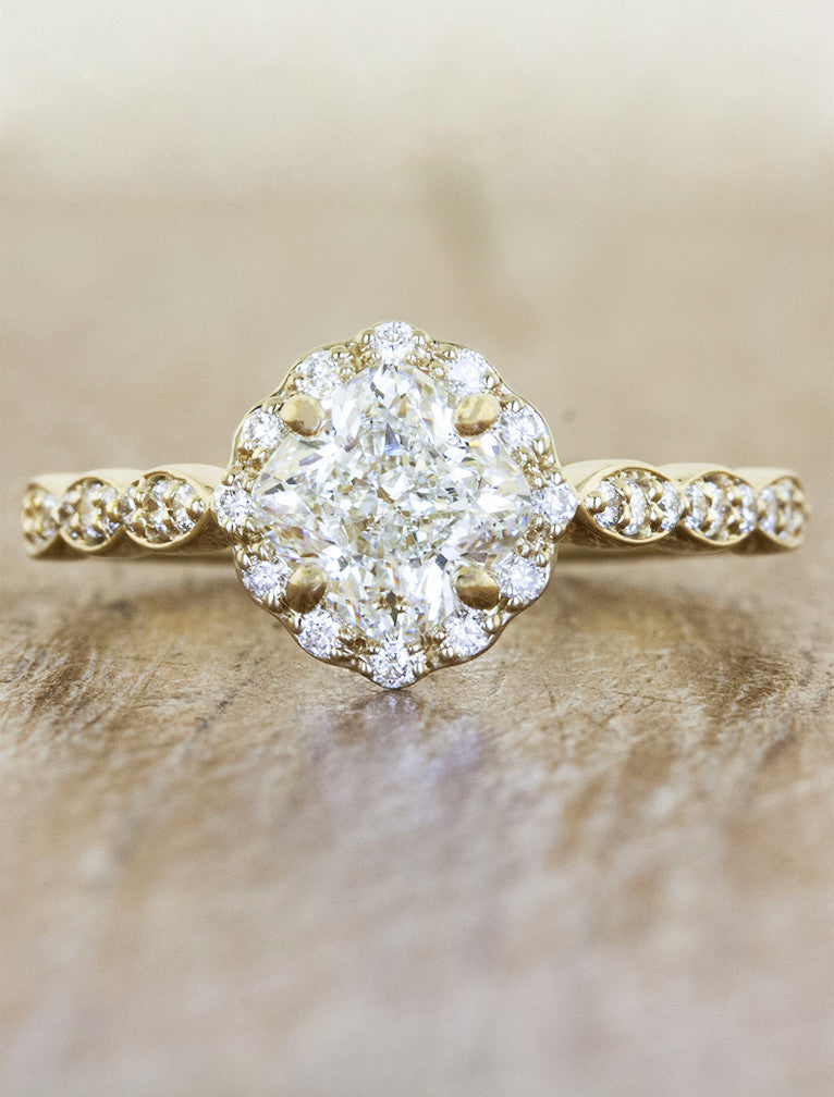 feminine cushion cut diamond ring gold;caption:1.00ct. Cushion Cut Diamond 14k Yellow Gold