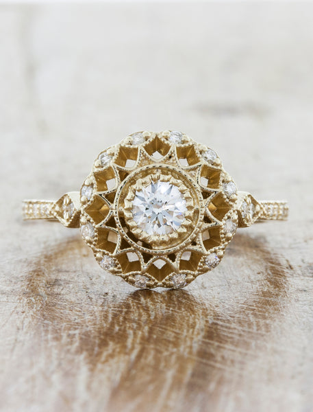 Vintage inspired collection caption:0.25ct. Round Diamond 14k Yellow Gold