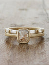 caption:Customized with rough diamond, stacked with Lexus wedding band in 14k yellow gold