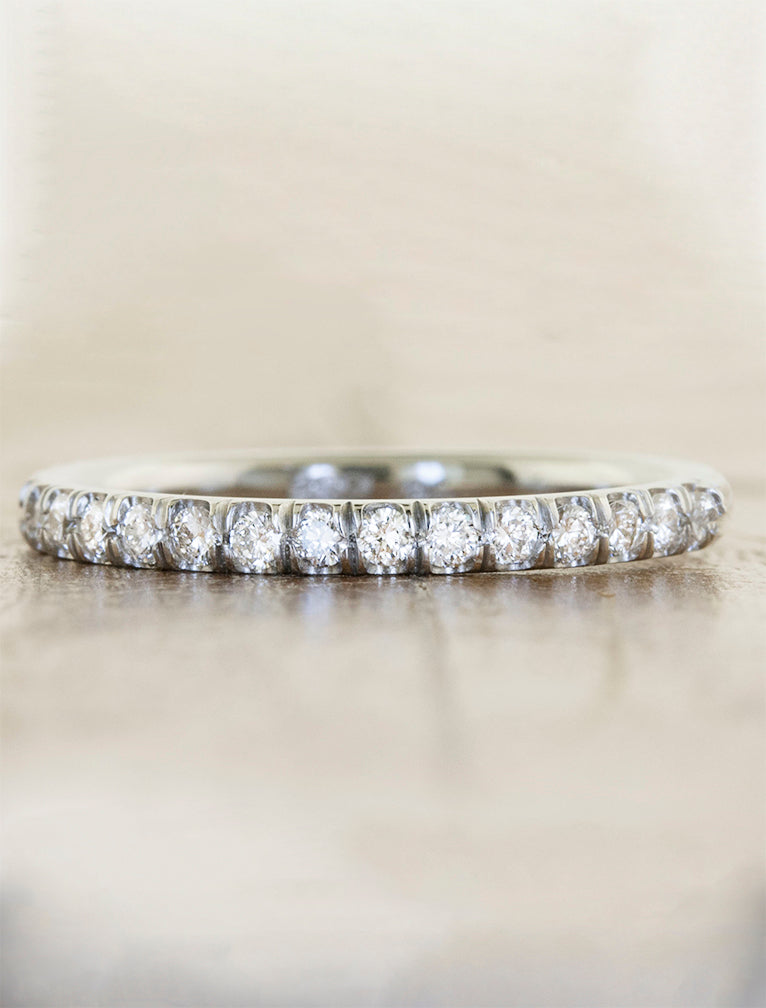 caption:Bella wedding band 1.6mm width with diamonds halfway around