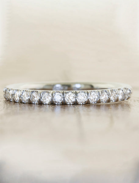 caption:Bella wedding band 1.6mm width with diamonds halfway around
