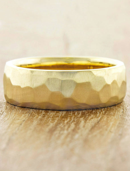 men's multi faceted wedding band - yellow gold