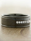 8mm dark platinum men's wedding band with diamonds