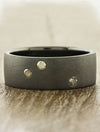 unique men's dark metal wedding ring, diamond accents