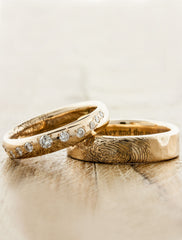his & her matching custom wedding rings - fingerprint 