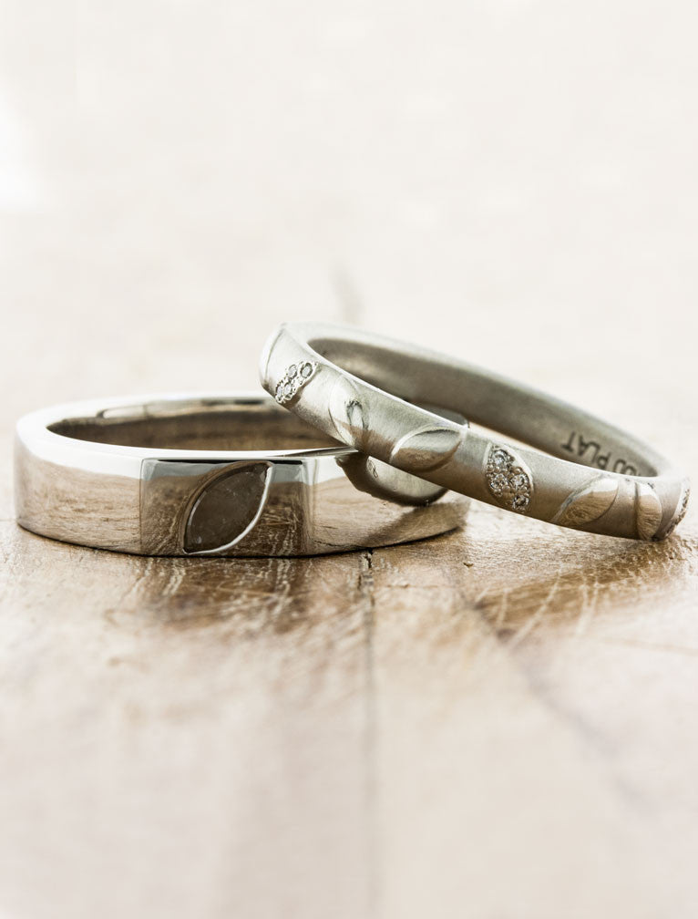 matchin leaf embossed his & her wedding bands