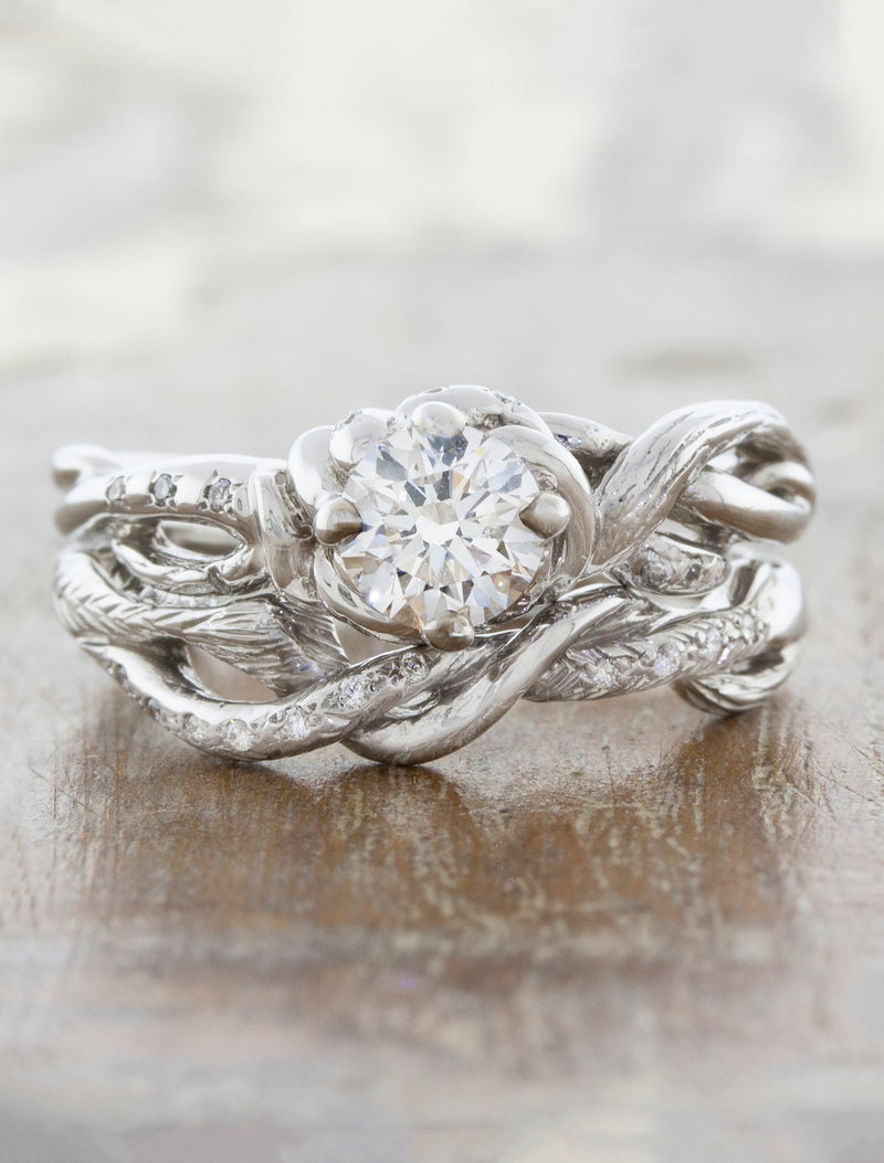 caption:Stacked with Landress engagement ring in platinum