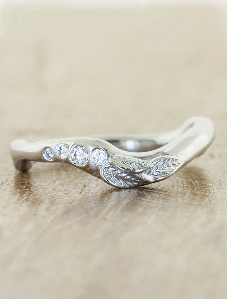 wavy leaf & diamond wedding ring 