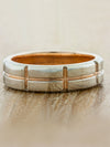 segmented grid design mens wedding band - polished mixed metals
