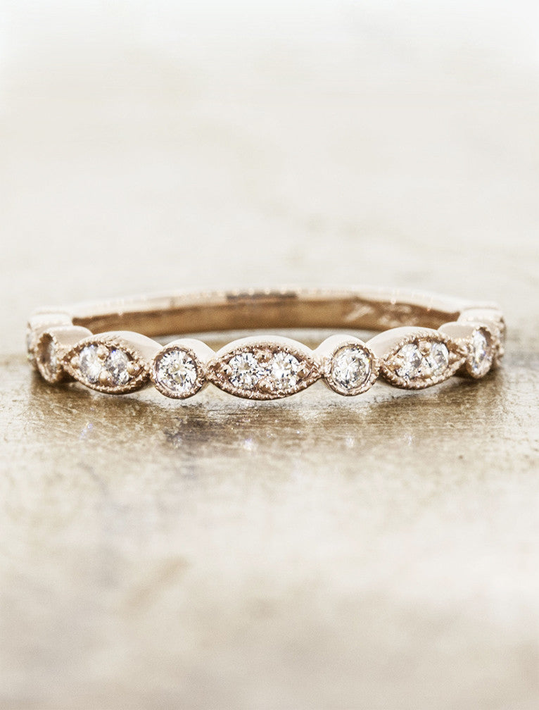 stackable vintage inspired diamond wedding band - rose gold variation