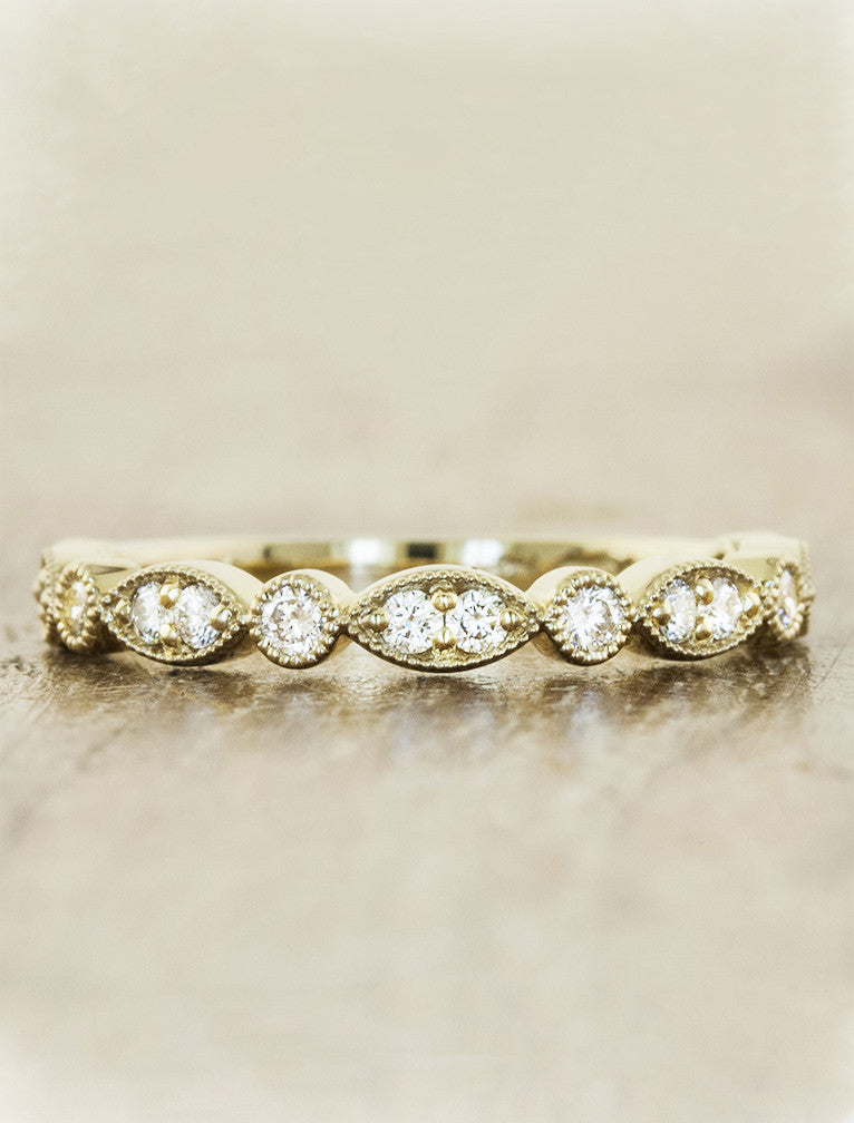stackable vintage inspired diamond wedding band - yellow gold variation