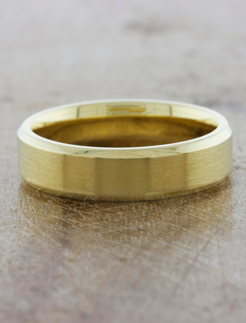 caption:Shown in 6mm with brushed center & polished edges in 18k yellow gold