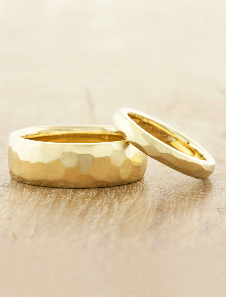 his & hers multi faceted matching wedding band set - yellow gold