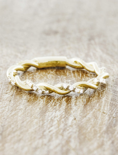 twisted rope wedding band - yellow gold with diamonds. caption:Shown with diamonds on every other rope. 14k yellow gold.