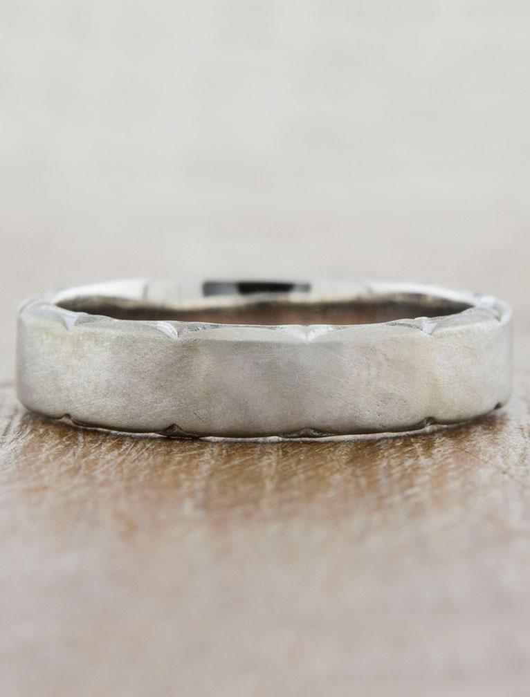 mens wedding band with hand engraved edges