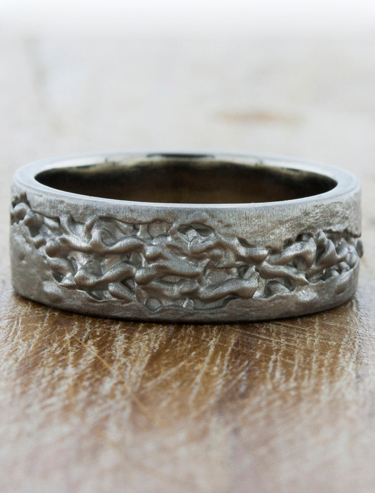Black metal nature inspired wedding band