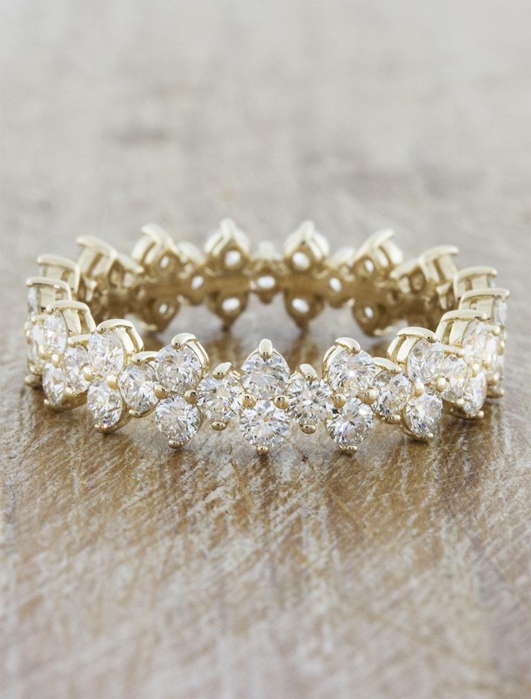 intricate floral diamond eternity band - yellow gold