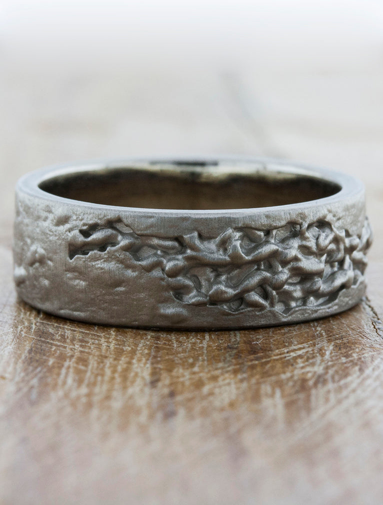 Black metal nature inspired wedding band