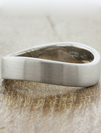 sleek modern curved mens wedding band - brushed