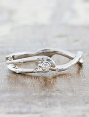 Nature inspired engagement ring;caption:Custom Version in Platinum with a 2.5mm Round Diamond