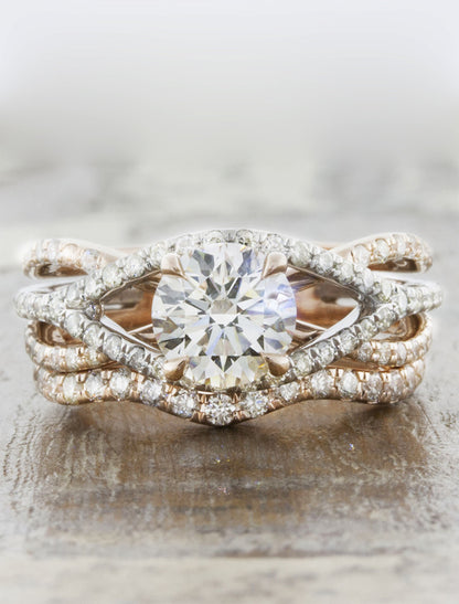 paired wavy wedding ring with diamonds - engagement ring