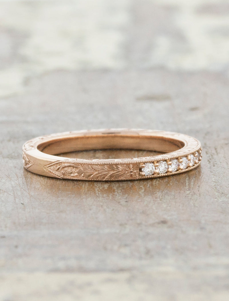 caption:Shown 1/2 diamond coverage in 14k rose gold