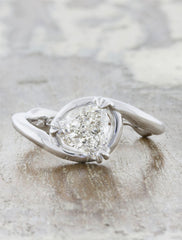organic inspired raw diamond ring, asymmetrical band caption:0.57ct. Trilliant Diamond 14k White Gold